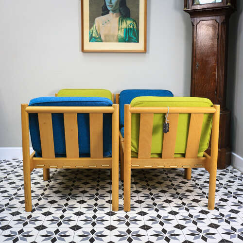 Ercol 747 Modular Lounge Chairs Set of 4 in Teal and Green.