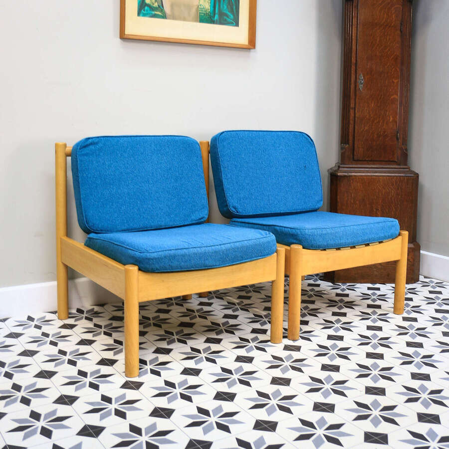 Ercol 747 Modular Lounge Chairs Set of 2 in a Teal Blue.