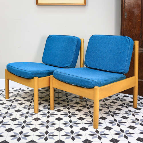Ercol 747 Modular Lounge Chairs Set of 2 in a Teal Blue.