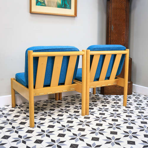 Ercol 747 Modular Lounge Chairs Set of 2 in a Teal Blue.