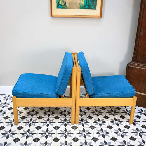 Ercol 747 Modular Lounge Chairs Set of 2 in a Teal Blue.
