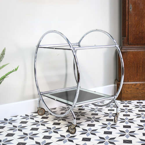 Art Deco Savoy Drinks Trolley in Chrome and Black Mirrored Glass