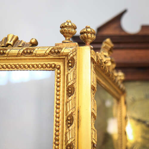 Folding Screen Room Divider Gilt Wood French Empire Style Paravent Silk and Glass