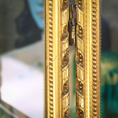 Folding Screen Room Divider Gilt Wood French Empire Style Paravent Silk and Glass