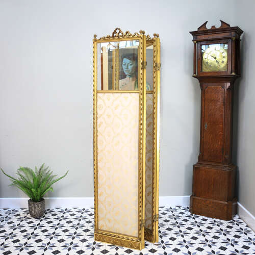 Folding Screen Room Divider Gilt Wood French Empire Style Paravent Silk and Glass