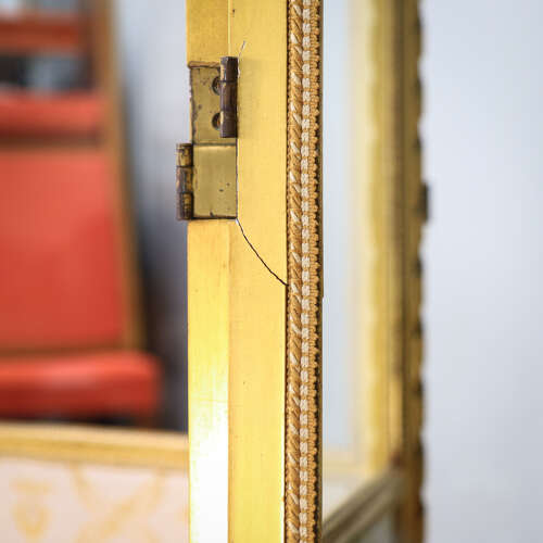 Folding Screen Room Divider Gilt Wood French Empire Style Paravent Silk and Glass
