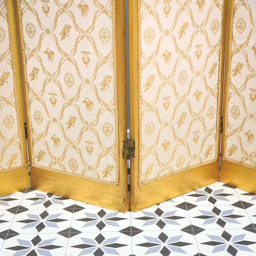Folding Screen Room Divider Gilt Wood French Empire Style Paravent Silk and Glass
