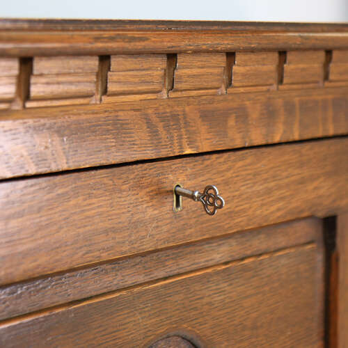 Oak Bookcase Bureau with Leaded Glazed Doors and Drop Down Front