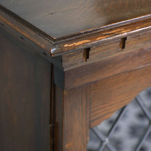 Oak Bookcase Bureau with Leaded Glazed Doors and Drop Down Front