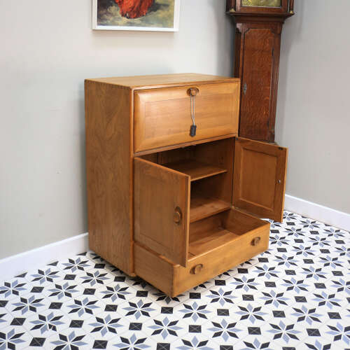 Ercol Windsor Blonde Drinks Cocktail Cabinet Bureau in Elm Model 469