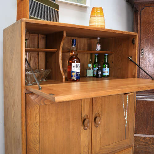 Ercol Windsor Blonde Drinks Cocktail Cabinet Bureau in Elm Model 469