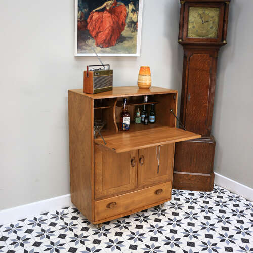 Ercol Windsor Blonde Drinks Cocktail Cabinet Bureau in Elm Model 469