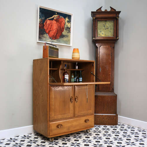 Ercol Windsor Blonde Drinks Cocktail Cabinet Bureau in Elm Model 469