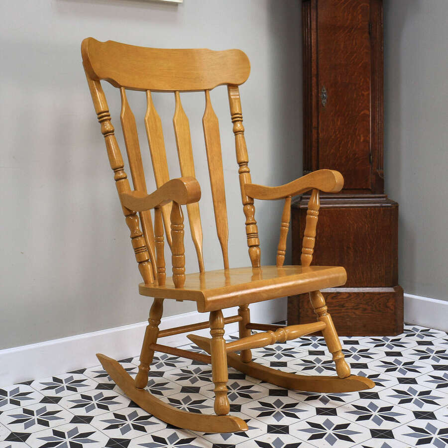 Rocking Chair Solid Wood with Exaggerated Slat Back and Turned Spindles