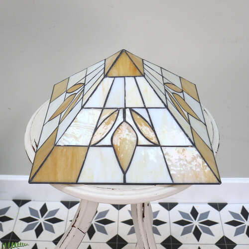 Art Deco Tiffany style Pendant Lampshade Gold and White.