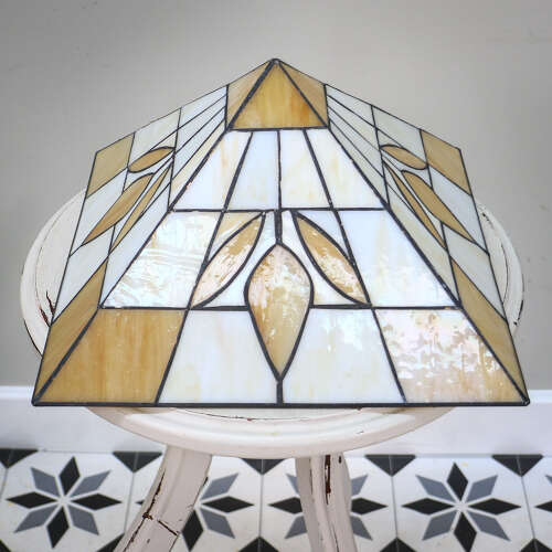 Art Deco Tiffany style Pendant Lampshade Gold and White.