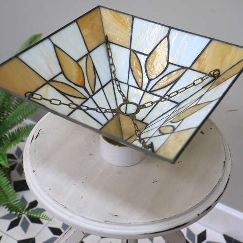 Art Deco Tiffany style Pendant Lampshade Gold and White.