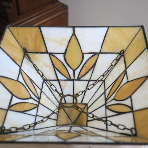 Art Deco Tiffany style Pendant Lampshade Gold and White.