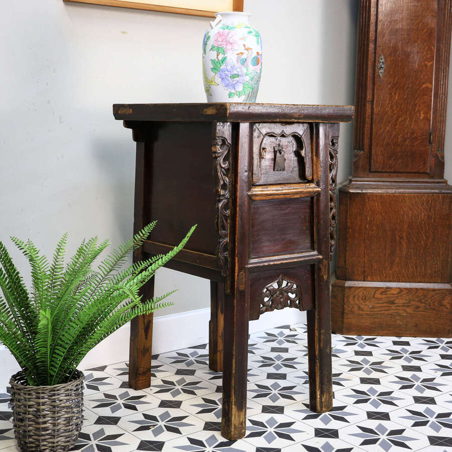Carved Chinese Side Table Hall Table Distressed Lacquer Finish Late 19th Cent