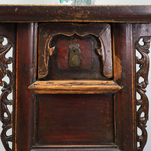 Carved Chinese Side Table Hall Table Distressed Lacquer Finish Late 19th Cent