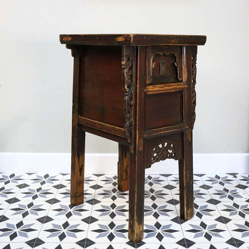 Carved Chinese Side Table Hall Table Distressed Lacquer Finish Late 19th Cent