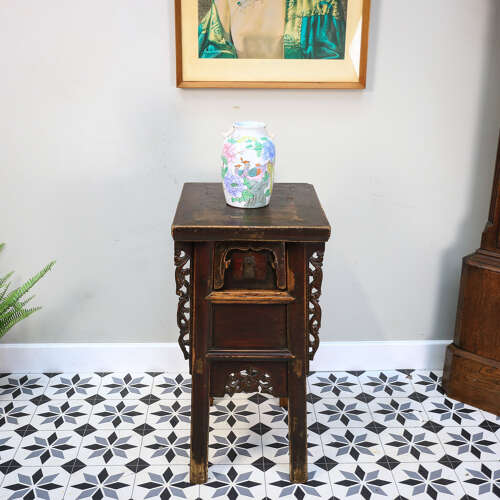 Carved Chinese Side Table Hall Table Distressed Lacquer Finish Late 19th Cent