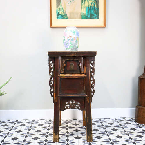 Carved Chinese Side Table Hall Table Distressed Lacquer Finish Late 19th Cent