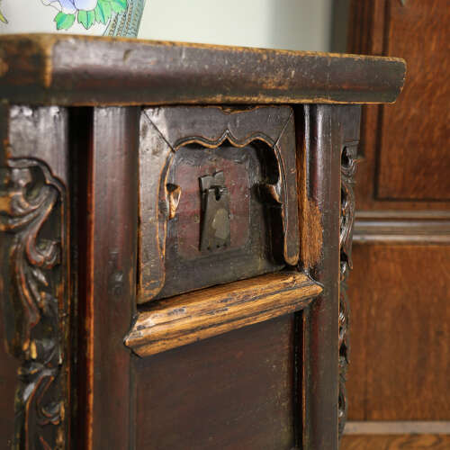 Carved Chinese Side Table Hall Table Distressed Lacquer Finish Late 19th Cent