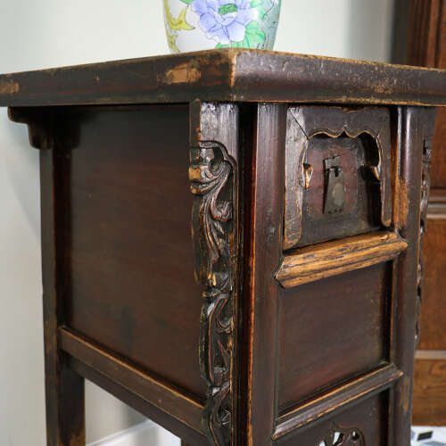 Carved Chinese Side Table Hall Table Distressed Lacquer Finish Late 19th Cent