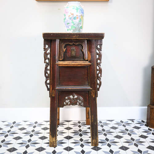 Carved Chinese Side Table Hall Table Distressed Lacquer Finish Late 19th Cent