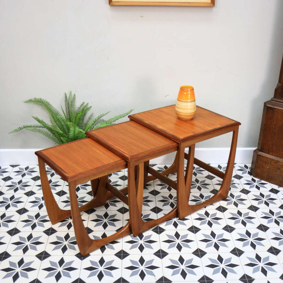 G Plan Nest of Three Tables Astro Design with Teak Tops and Teak Afromosia Legs.