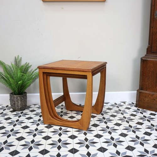 G Plan Nest of Three Tables Astro Design with Teak Tops and Teak Afromosia Legs.