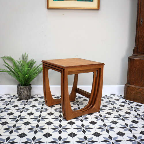 G Plan Nest of Three Tables Astro Design with Teak Tops and Teak Afromosia Legs.