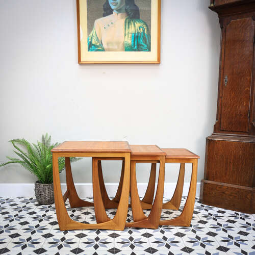 G Plan Nest of Three Tables Astro Design with Teak Tops and Teak Afromosia Legs.