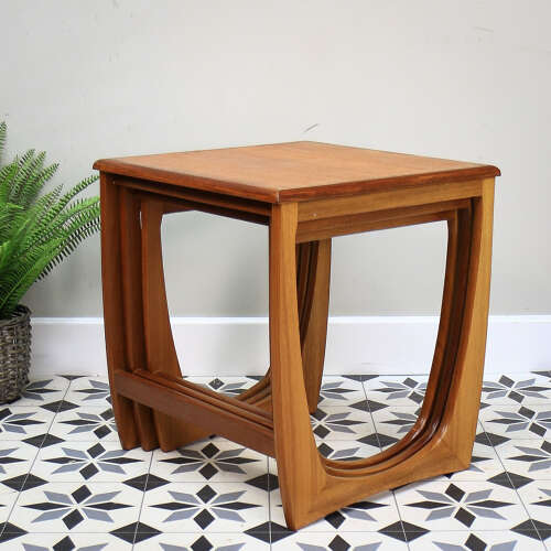 G Plan Nest of Three Tables Astro Design with Teak Tops and Teak Afromosia Legs.