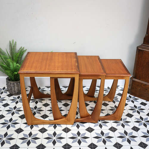 G Plan Nest of Three Tables Astro Design with Teak Tops and Teak Afromosia Legs.