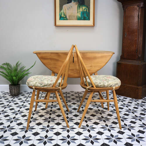 Four Ercol Windsor 370 Dining Chairs with n Elm Ercol Drop Leaf Dining Table