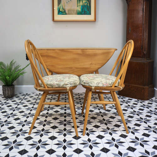 Four Ercol Windsor 370 Dining Chairs with n Elm Ercol Drop Leaf Dining Table