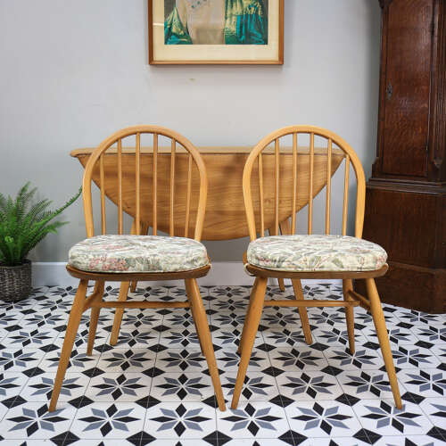 Four Ercol Windsor 370 Dining Chairs with n Elm Ercol Drop Leaf Dining Table
