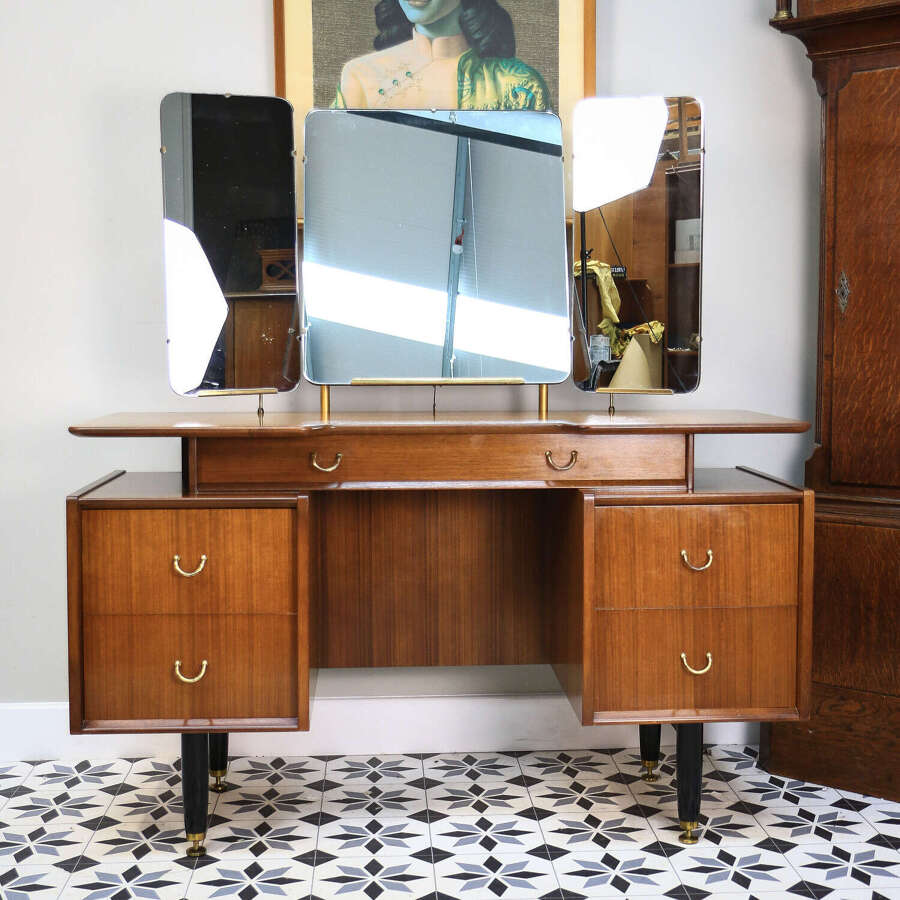 G Plan Librenza Tola Black Dressing Table 1950s with Triple Mirrors