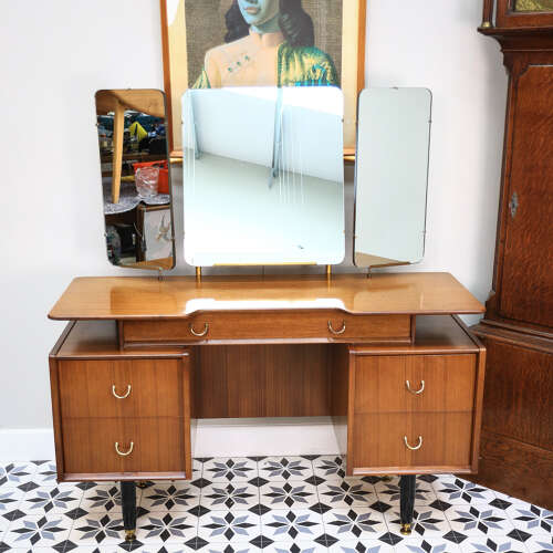 G Plan Librenza Tola Black Dressing Table 1950s with Triple Mirrors