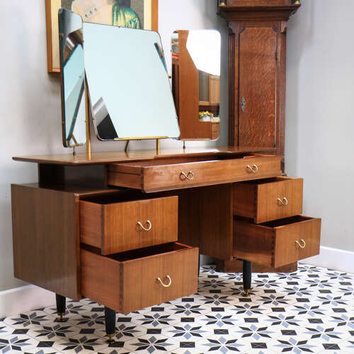 G Plan Librenza Tola Black Dressing Table 1950s with Triple Mirrors