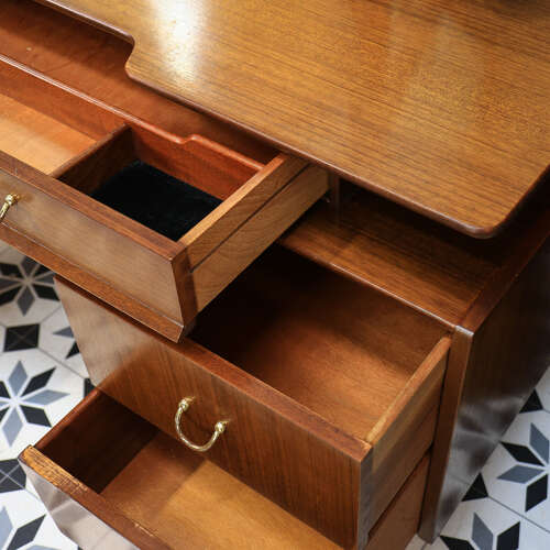 G Plan Librenza Tola Black Dressing Table 1950s with Triple Mirrors
