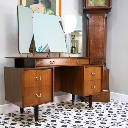 G Plan Librenza Tola Black Dressing Table 1950s with Triple Mirrors