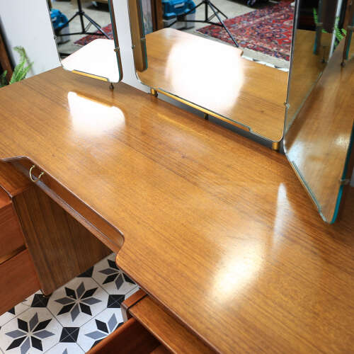 G Plan Librenza Tola Black Dressing Table 1950s with Triple Mirrors