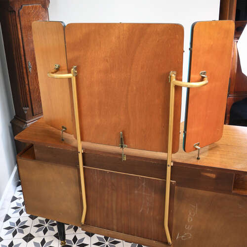 G Plan Librenza Tola Black Dressing Table 1950s with Triple Mirrors