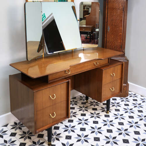 G Plan Librenza Tola Black Dressing Table 1950s with Triple Mirrors
