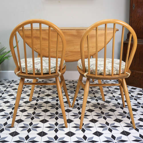 Four Ercol Windsor 370 Dining Chairs with n Elm Ercol Drop Leaf Dining Table
