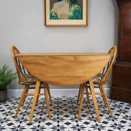 Four Ercol Windsor 370 Dining Chairs with n Elm Ercol Drop Leaf Dining Table