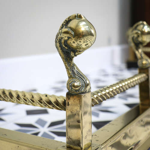 Antique Brass Fender Fire Kerb Twisted Rope and Ball and Claw Design Victorian